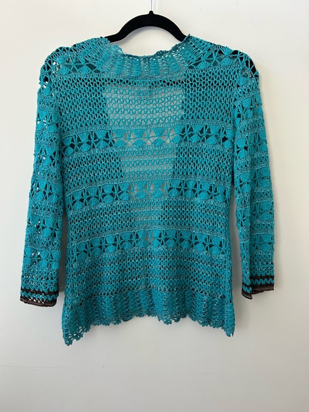Bianca Nygard Turquoise Knit Boho Crochet Lace Open Cardigan Layer - Picture 6 of 9
